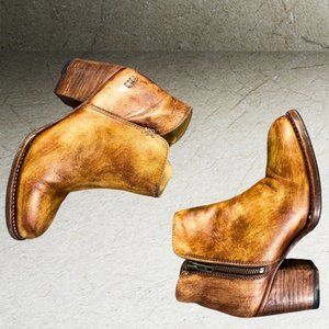 Bed Stu Yell Ankle Boots Distressed Leather Bench Made 7400 Size 7.5 Tan Rustic